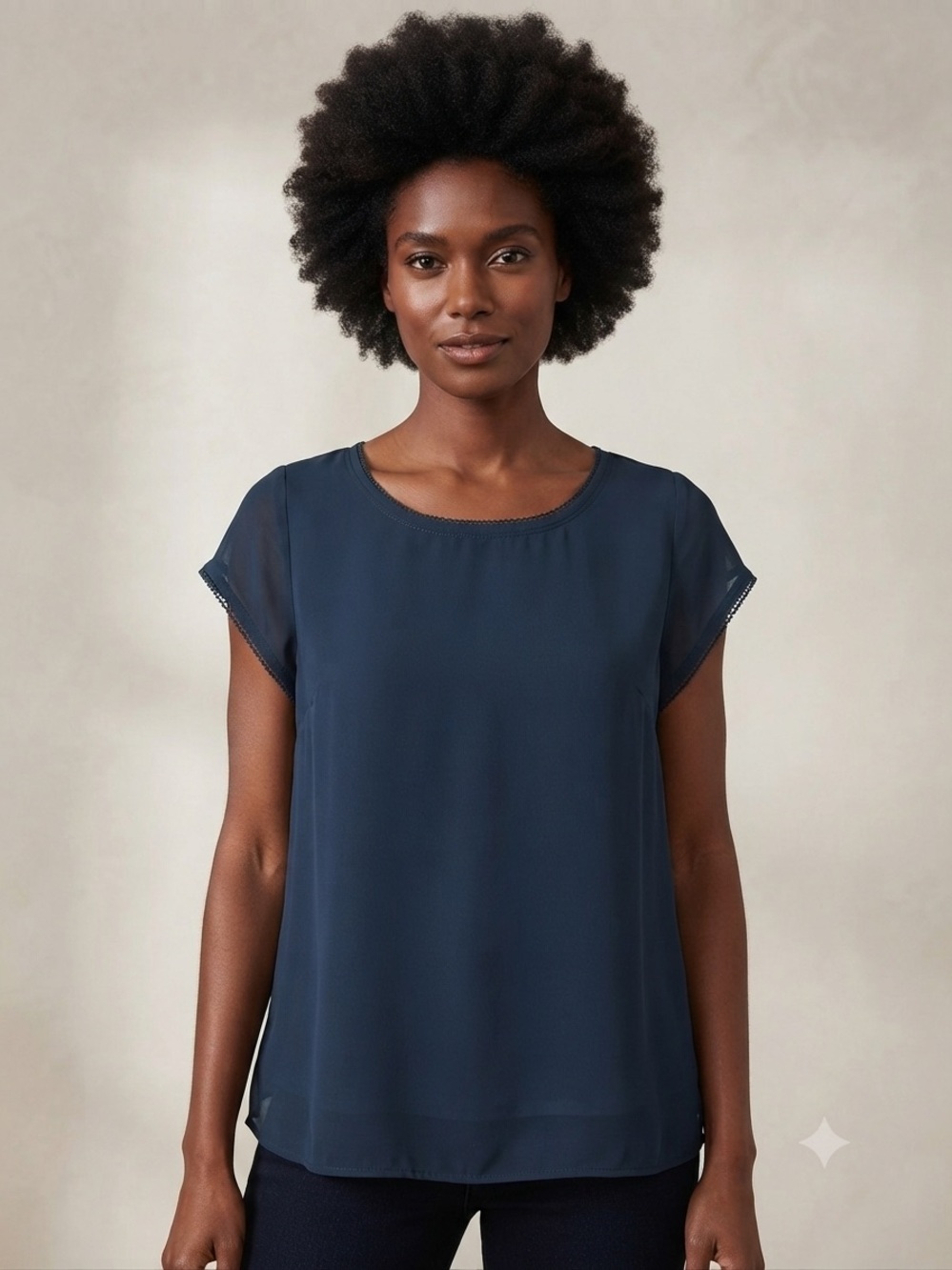 Banana Republic Navy Cornflower Blue Short Cap Sleeve Blouse